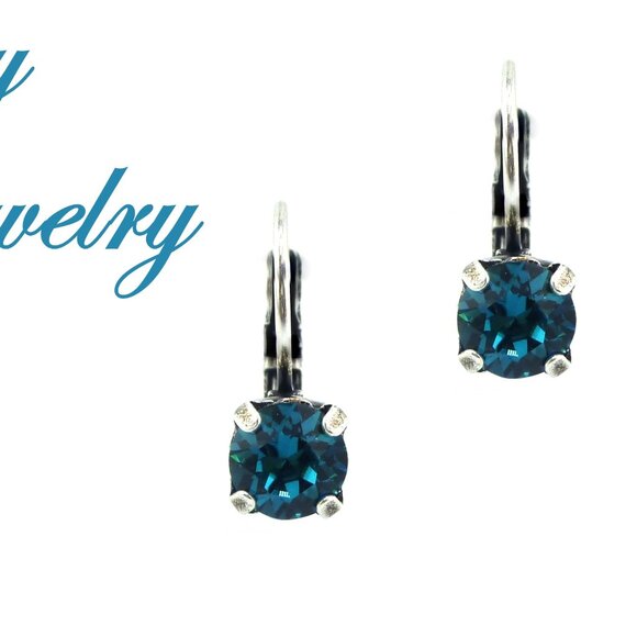 Siggy Jewelry Jewelry - Indicolite Solitaire Drop Earrings Made with Genuine Austrian 6mm Crystals